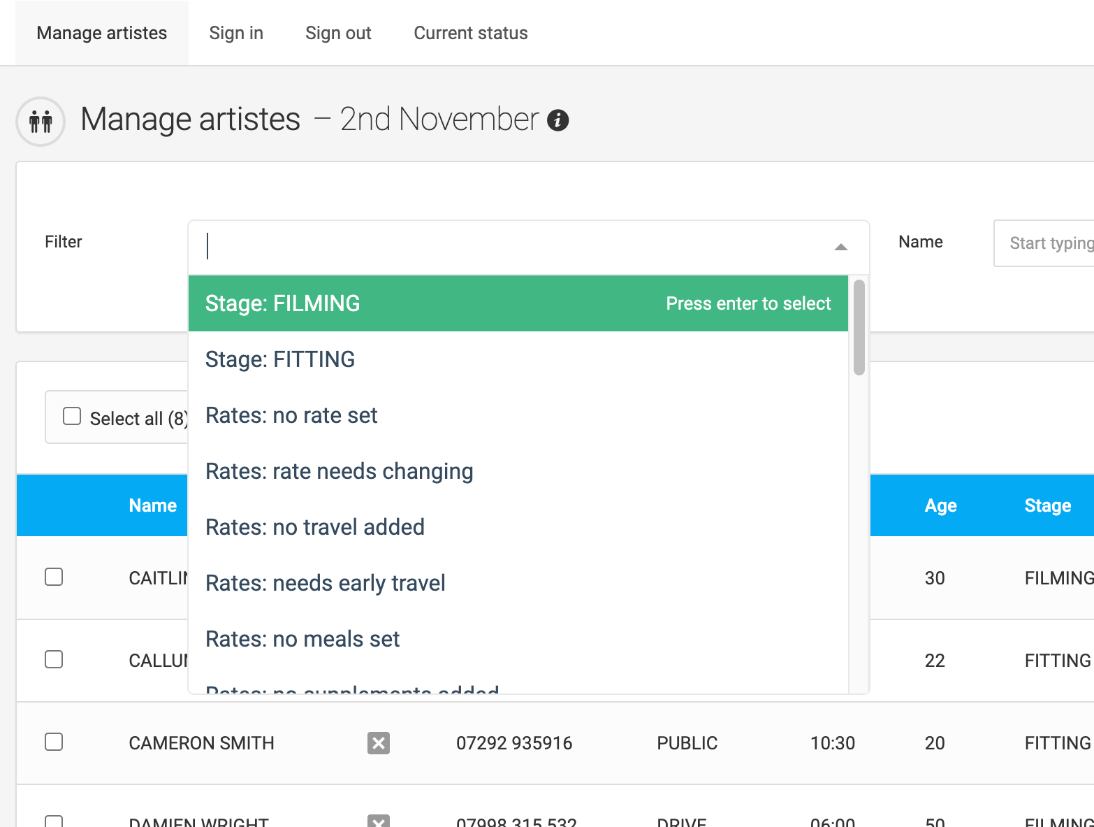 Image of Paperless Payments filter options