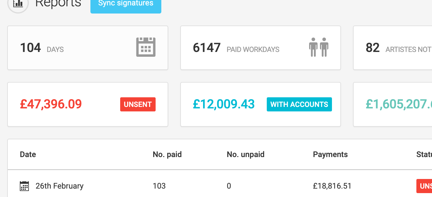 Paperless Payment report page screen